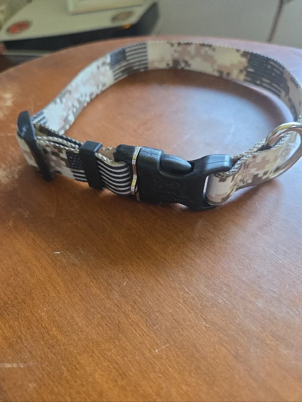 Camo Pet Collar with Black American Flag Medium